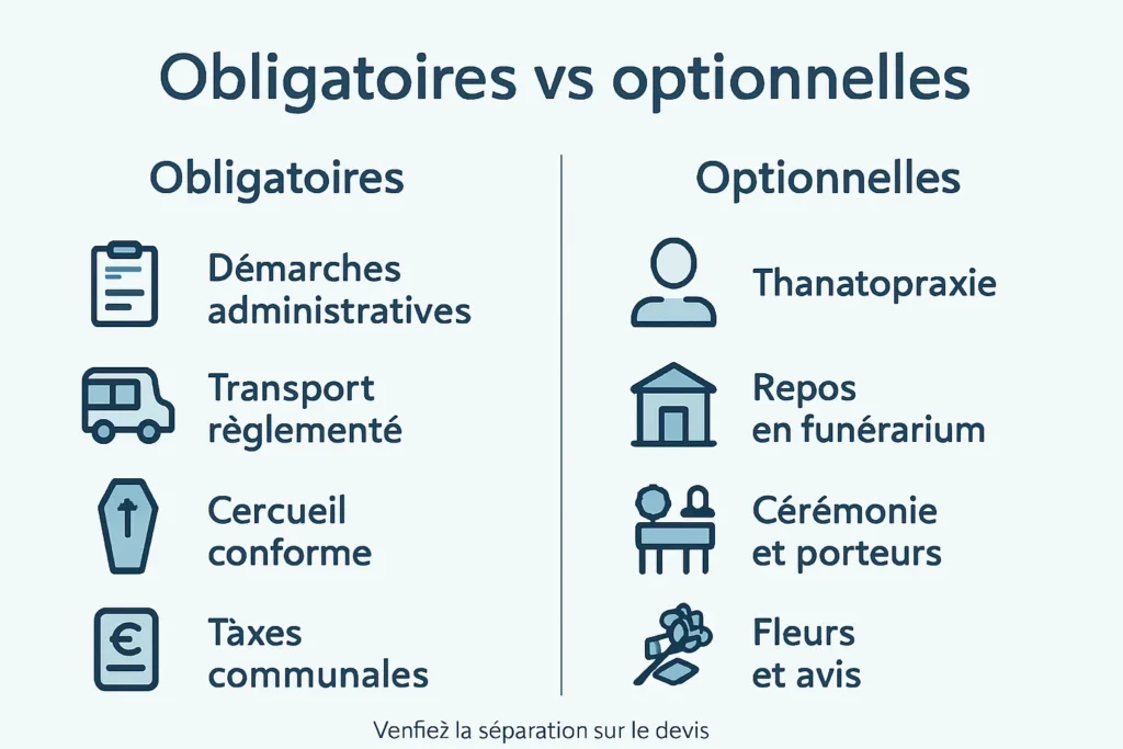 Checklist prestations obligatoires et optionnelles obsèques