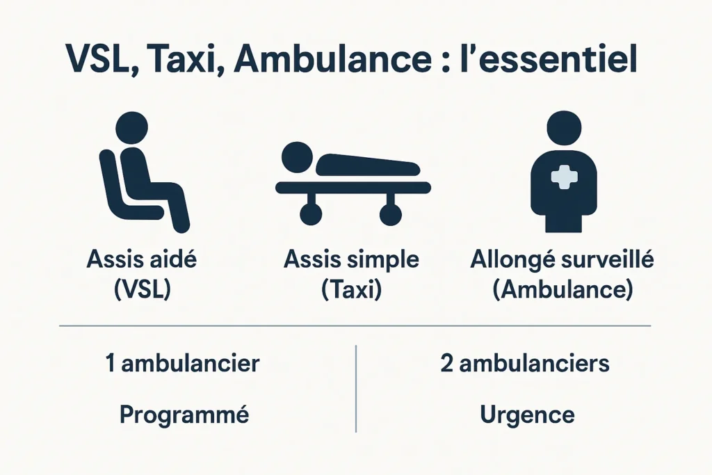 Synthèse VSL, taxi conventionné, ambulance&nbsp;: position et équipage