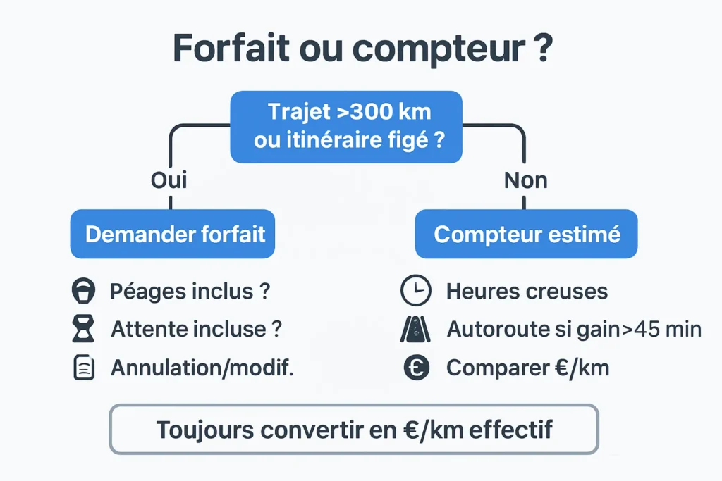 Arbre de décision forfait ou compteur, péages inclus