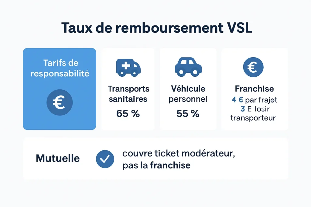 Schéma des taux VSL, franchise et cas à 100 %