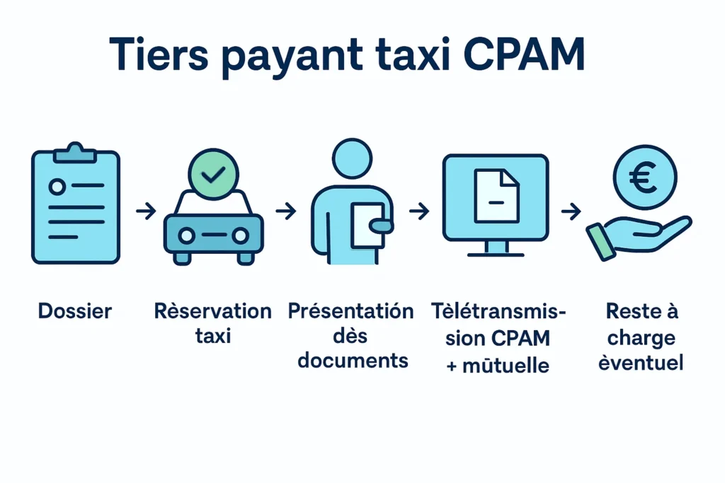 Schéma du tiers payant taxi conventionné et étapes de remboursement
