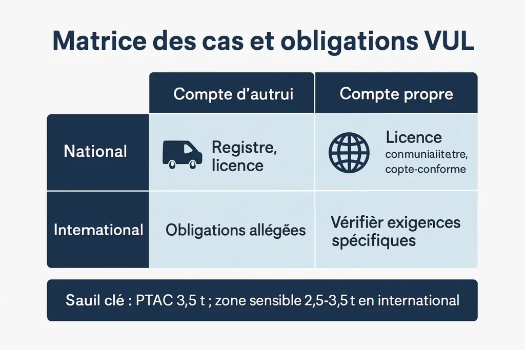 Matrice national et international, compte propre ou autrui VUL 3,5 t