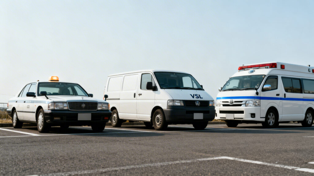 Taxi conventionné, VSL et ambulance alignés, repères visuels clairs