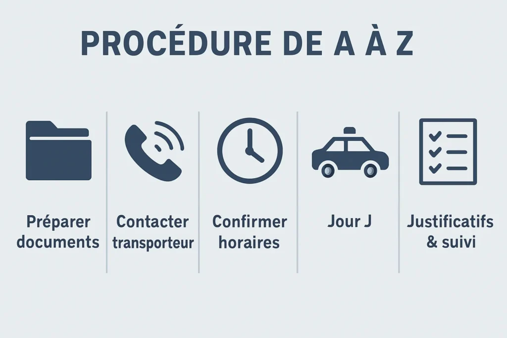 Schéma des étapes de la procédure de transport sanitaire