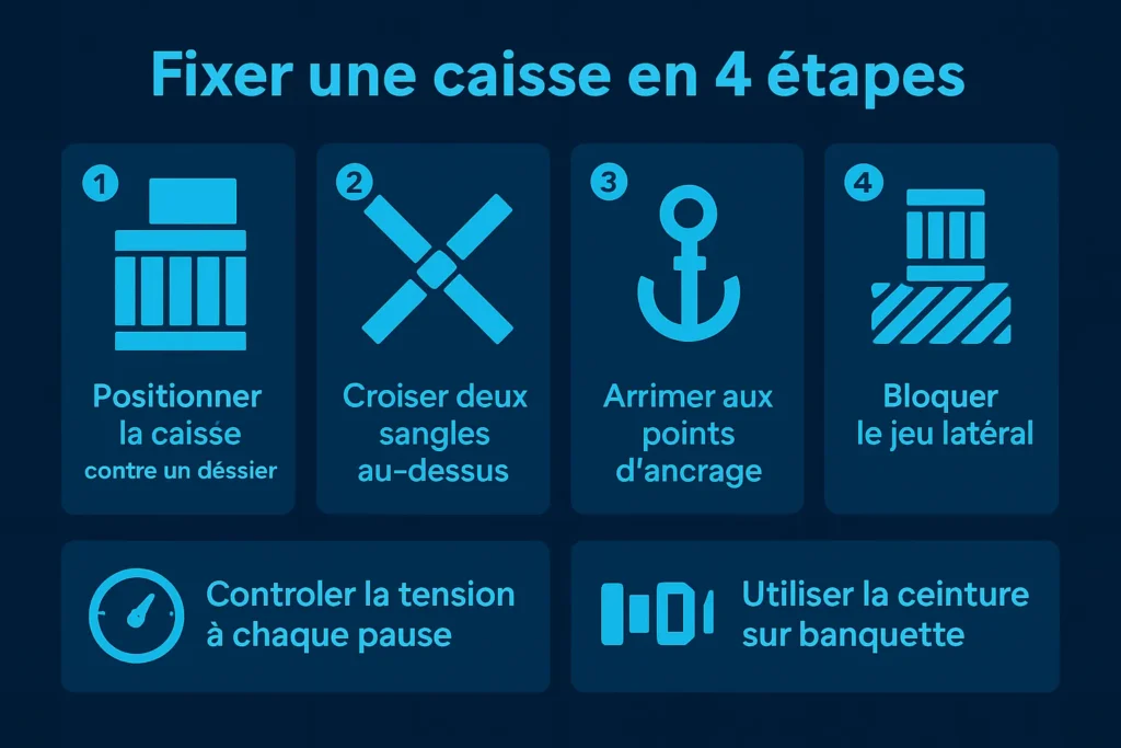 Schéma de fixation cage voiture en 4 étapes claires