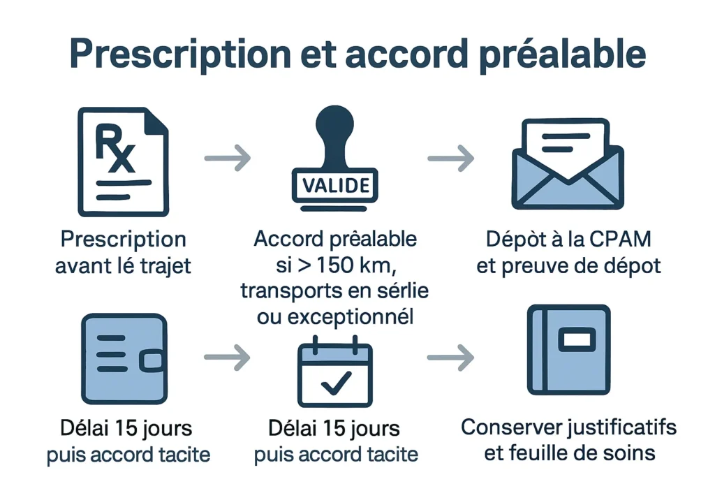 Schéma des étapes prescription et accord préalable CPAM