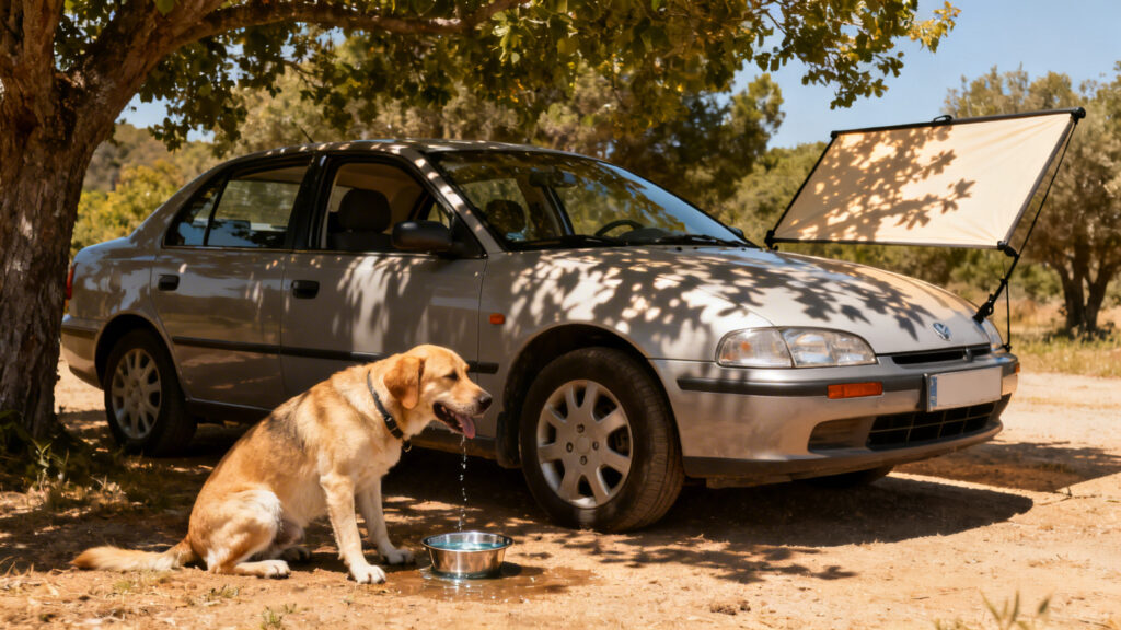 Chaleur voiture animal, aération et eau à l’ombre en été