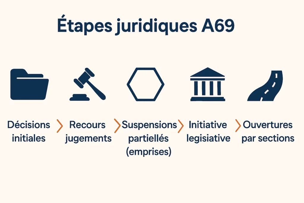 Frise chronologique des décisions et recours du tribunal administratif A69