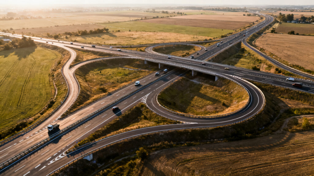 Échangeur moderne illustrant les accès et échangeurs A69