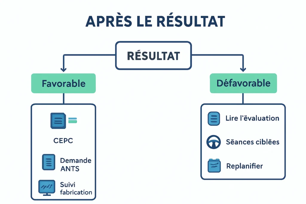 Schéma des étapes ANTS et remise à niveau selon le résultat