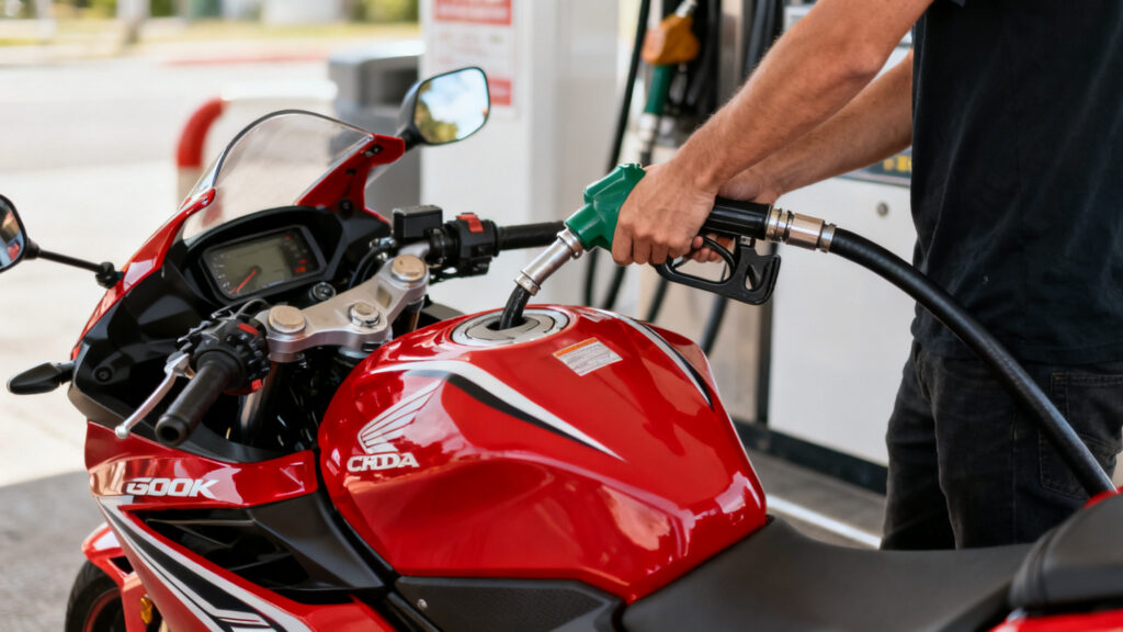 Consommation réelle et autonomie d’une CBR 500 R au ravitaillement