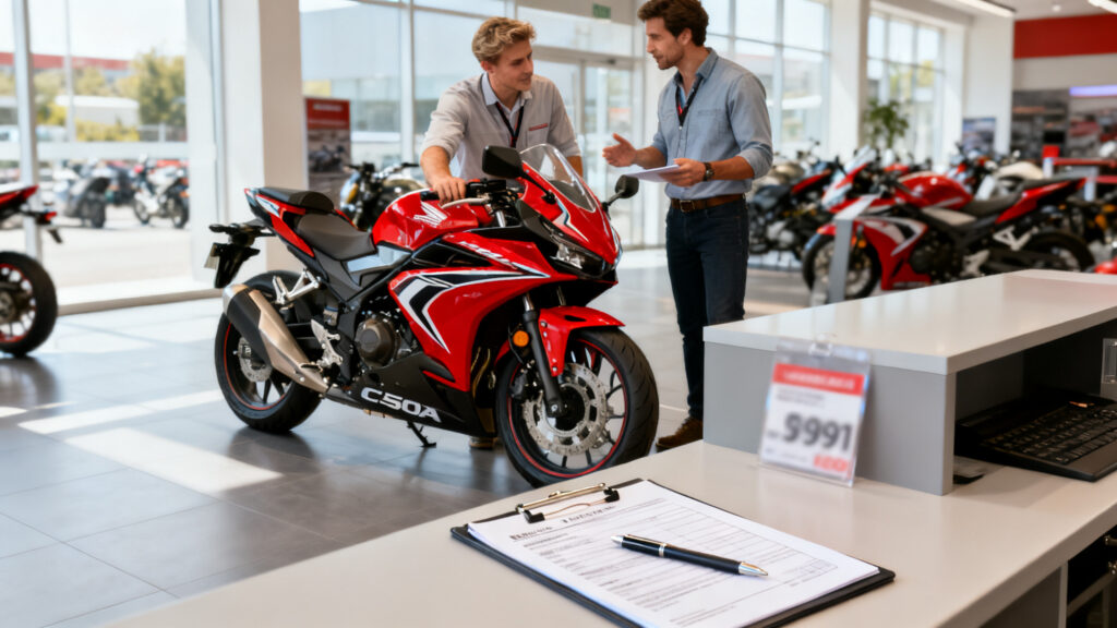 Prix CBR 500 R discuté en concession, devis à la main