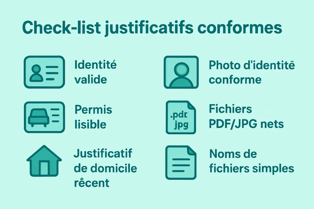 Check-list des justificatifs acceptés en PDF ou JPG