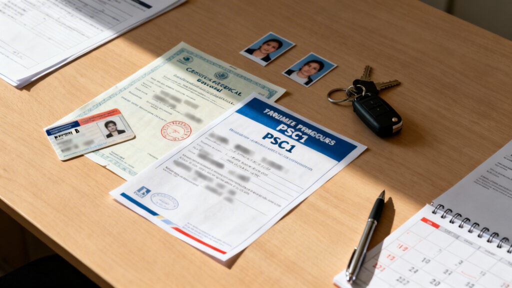 Documents permis B, PSC1 et certificat d’aptitude médicale taxi