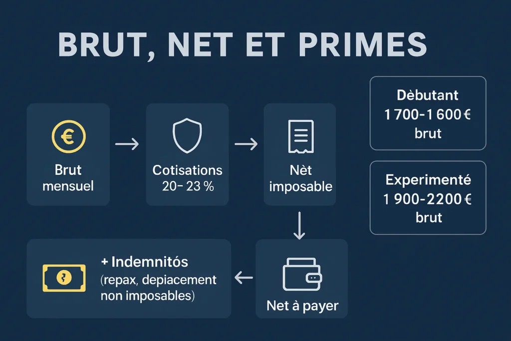 Conversion brut net auxiliaire ambulancier avec étapes clés