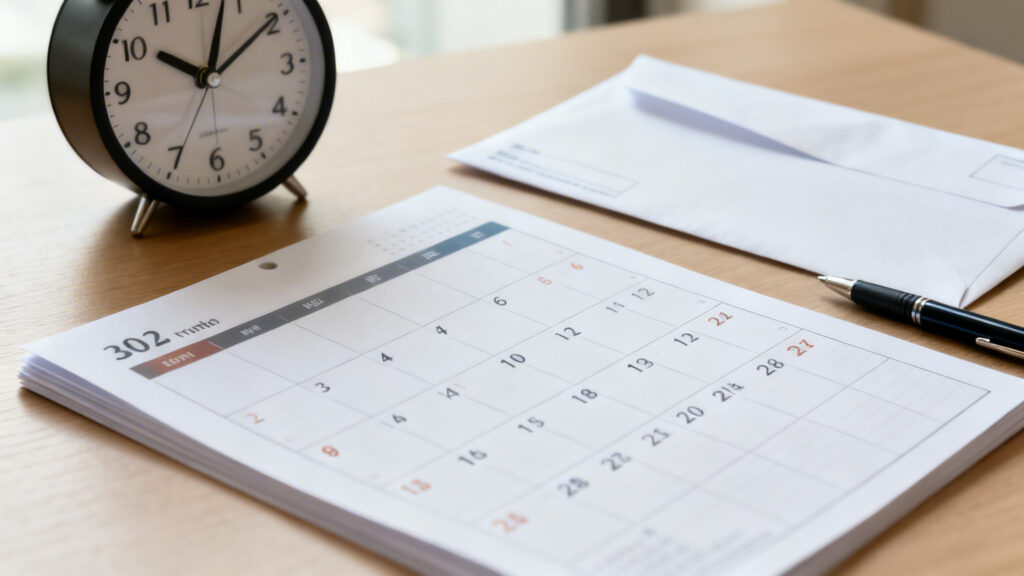 Calendrier et horloge illustrant le délai carte VTC