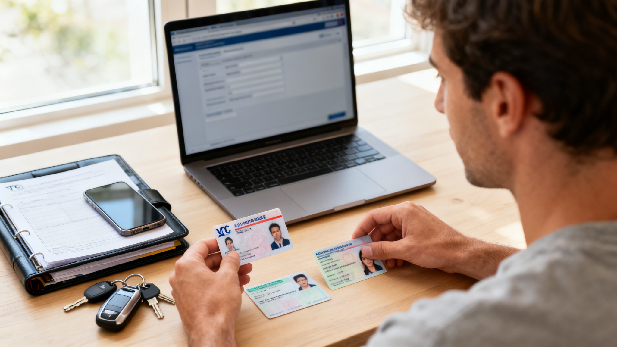 Candidat préparant une demande de carte VTC en ligne