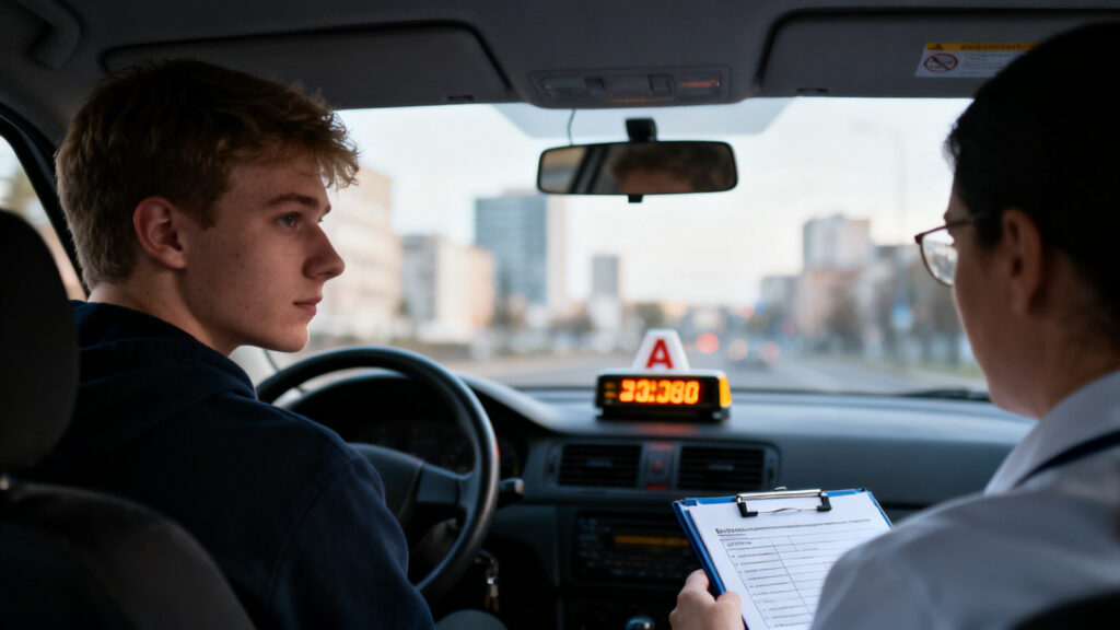 Candidat au volant, taximètre allumé pendant l’épreuve pratique