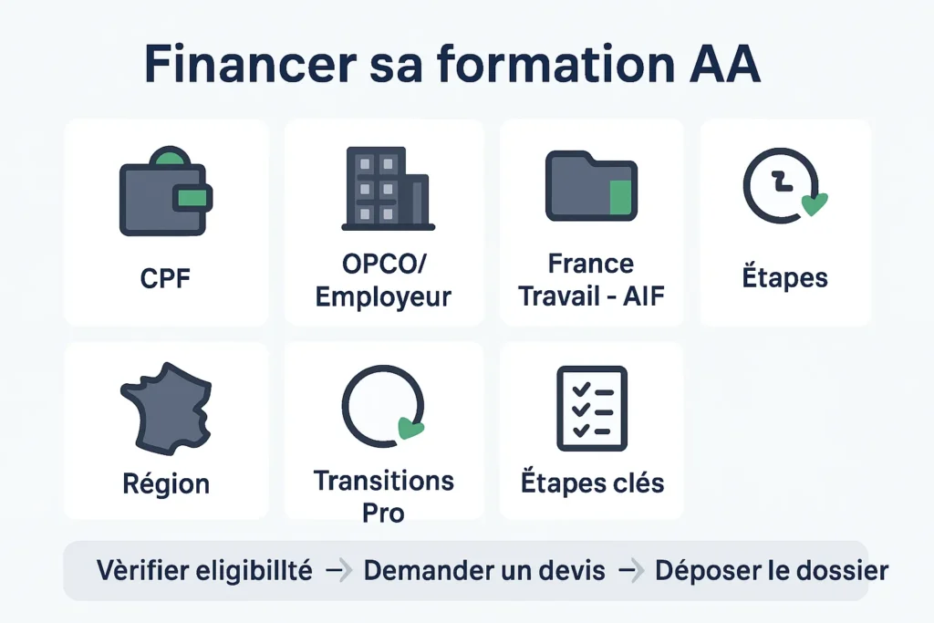 Options de financement CPF, OPCO, AIF, Région, Transitions Pro