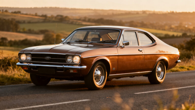 Ford Granada coupé MK1, silhouette fastback au soleil