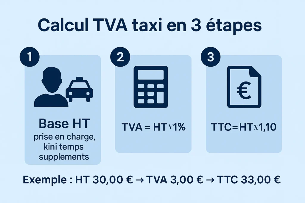 Méthode simple de calcul TVA 10 % sur course taxi