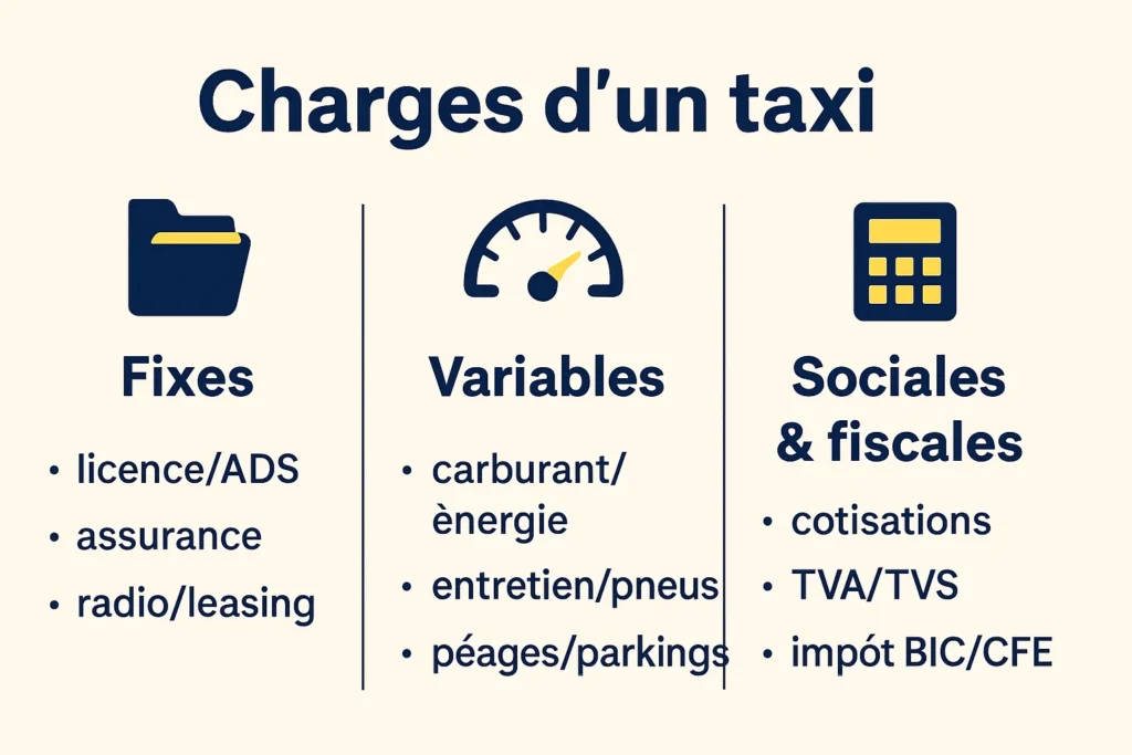 Infographie des charges fixes, variables et sociales d’un taxi