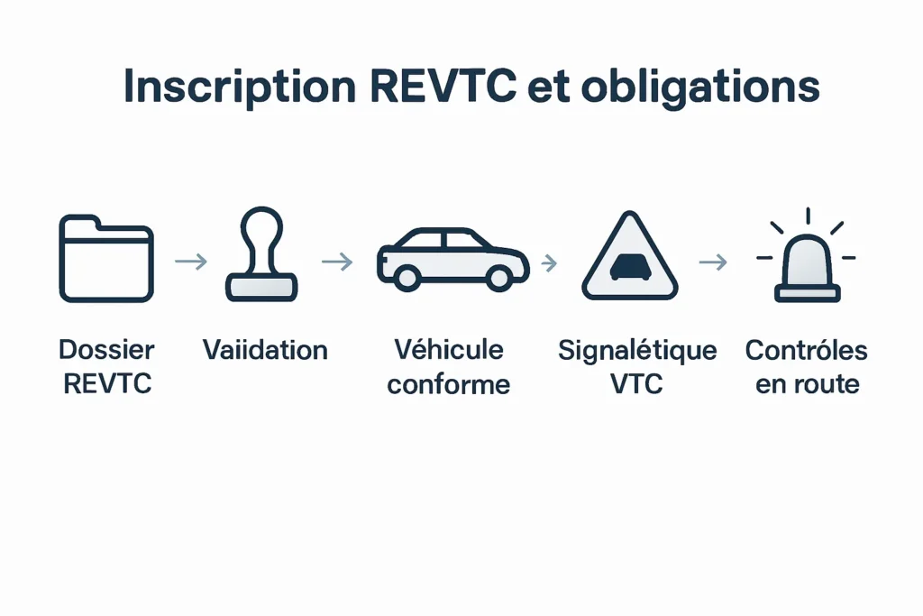 Étapes clés REVTC, assurance RC Pro et signalétique VTC
