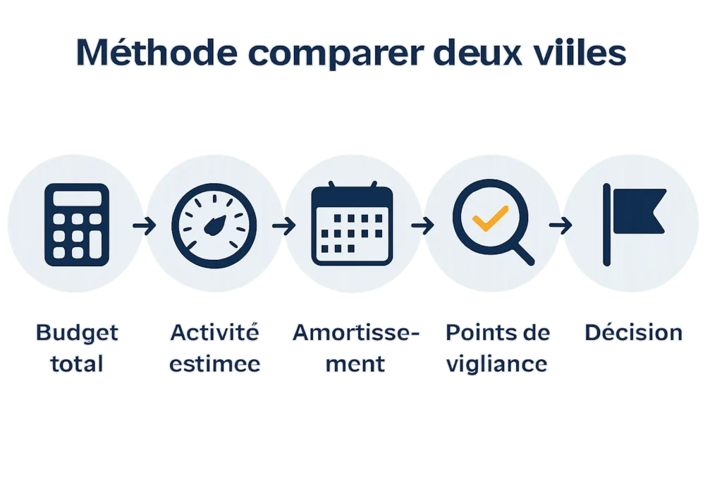 Schéma de comparaison de villes et amortissement licence taxi
