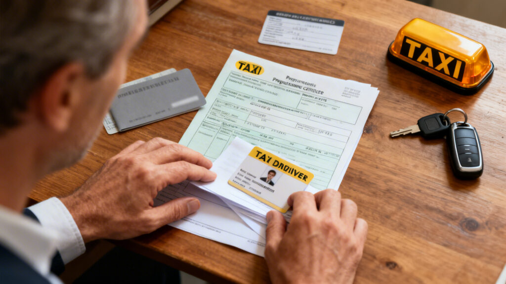 Carte professionnelle taxi, licence ADS et assurances à réunir