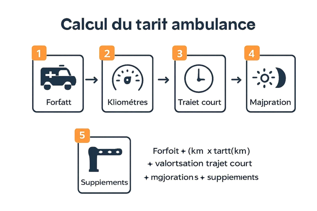 Schéma du calcul du tarif ambulance hors remboursement