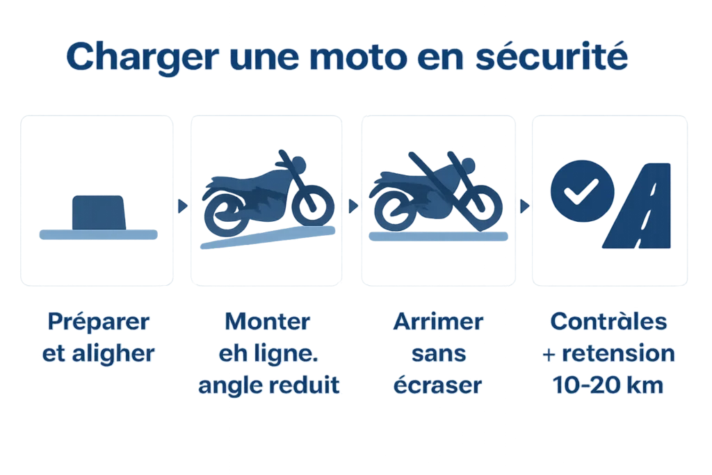 Étapes clés pour charger et arrimer une moto