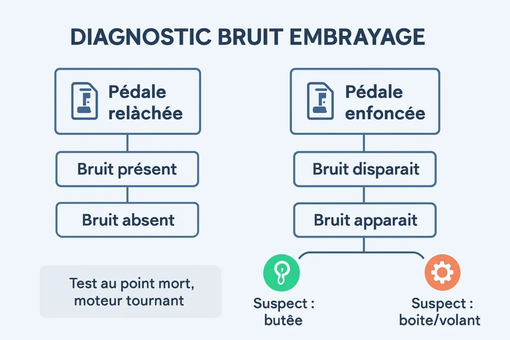 Schéma diagnostic bruit d’embrayage selon la pédale