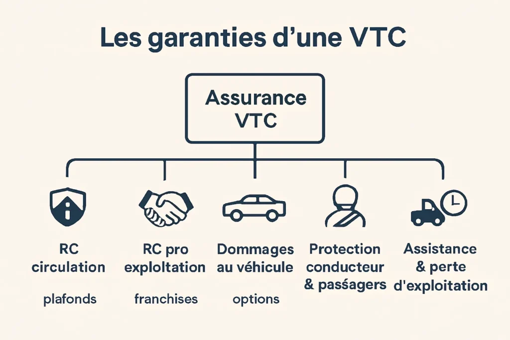 Schéma des garanties clés RC circulation et RC pro VTC