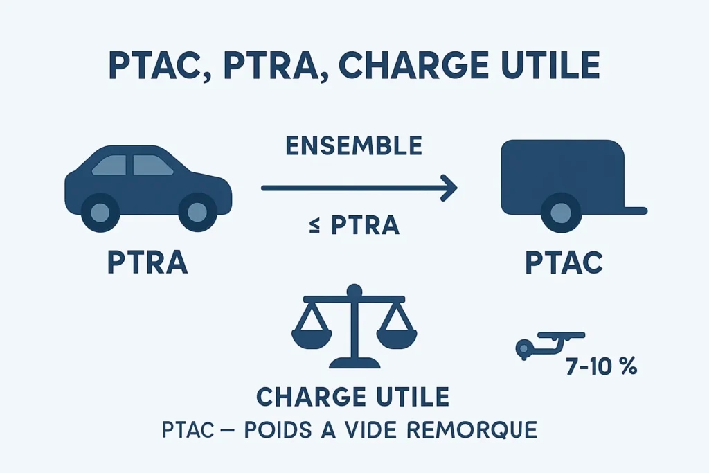 Schéma simple PTAC PTRA et charge utile remorque
