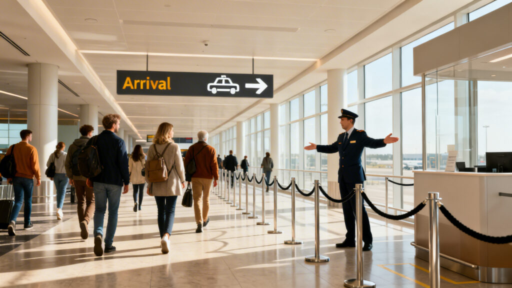 Signalétique taxi et file balisée vers la station officielle
