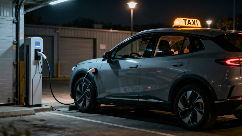 Taxi électrique en recharge rapide pour usage urbain