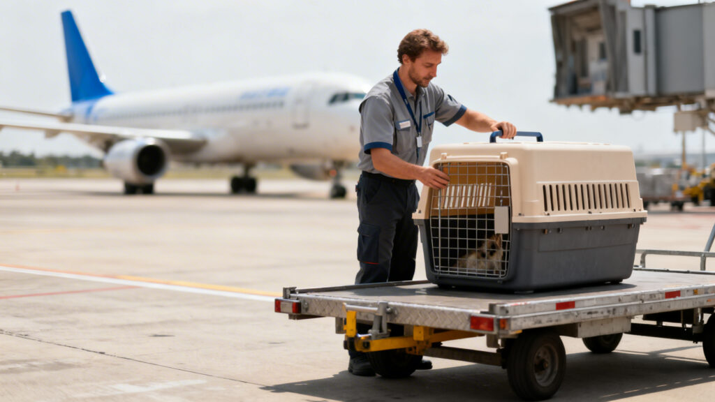 Caisse homologuée chargée en soute pour transport animalier