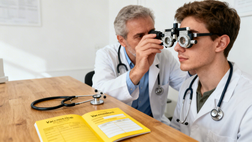 Médecin vérifiant aptitude et vaccination hépatite B requise