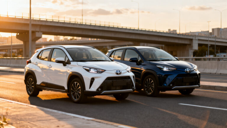 Deux yaris cross côte à côte, versions 116 et 130 ch