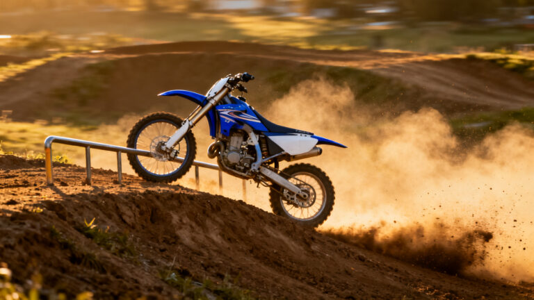 YZ 125 en virage serré, accélération sur terre