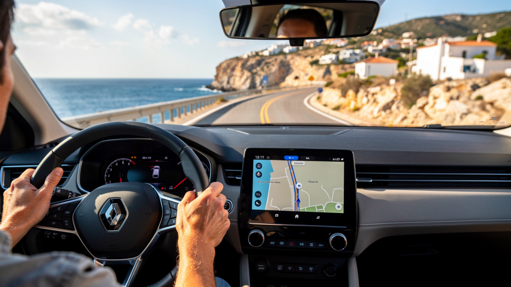 Navigation embarquée affichant un tracé évoquant l’A9