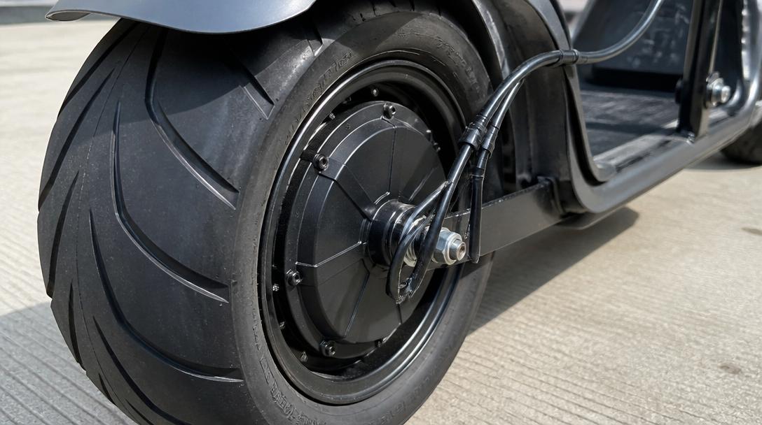 Gros plan sur moteur brushless arrière et câbles du contrôleur