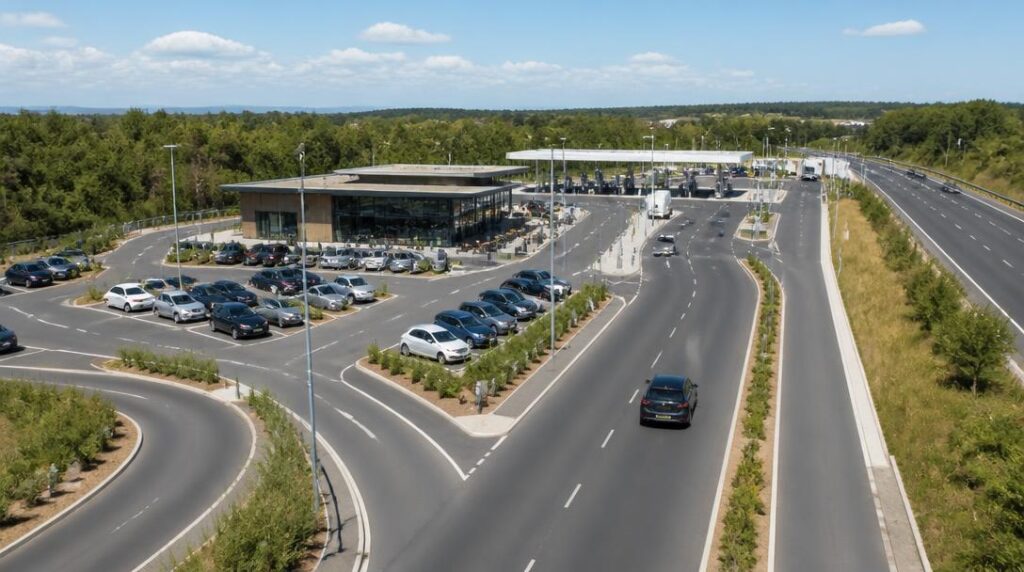 Aire de service avec restaurant autoroute et parking