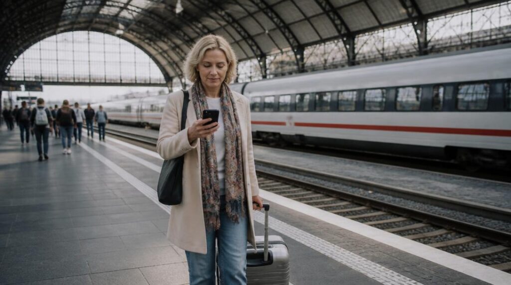 Voyageur en correspondance à la gare de Hambourg