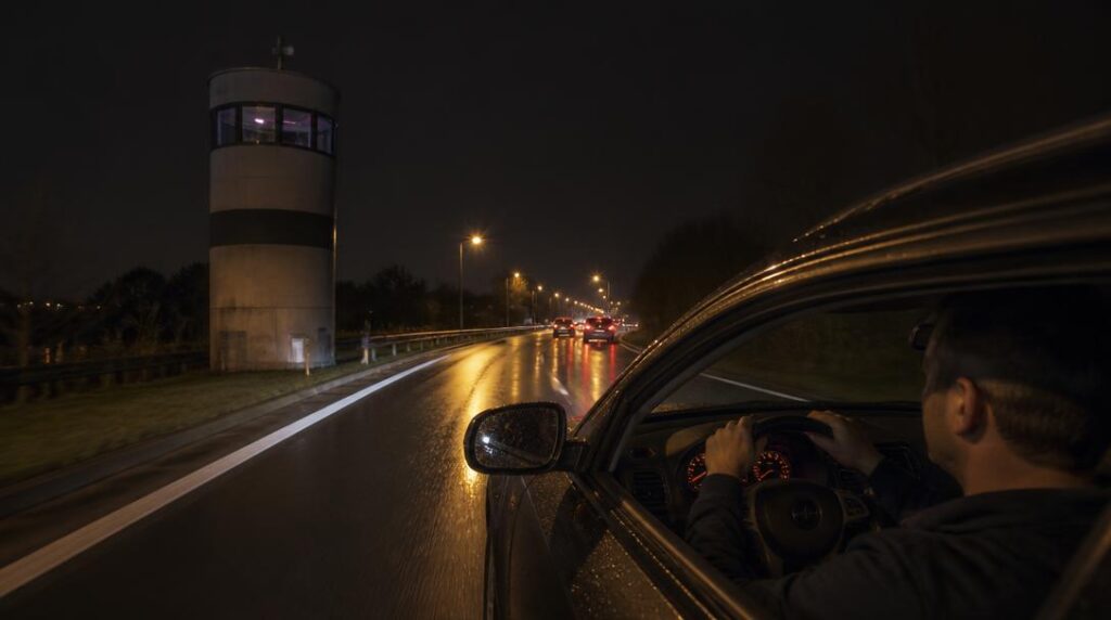 Conducteur passant devant un radar fixe nocturne