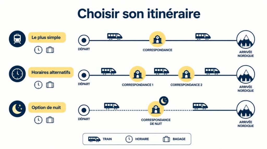 Schéma des itinéraires Paris Copenhague avec correspondances