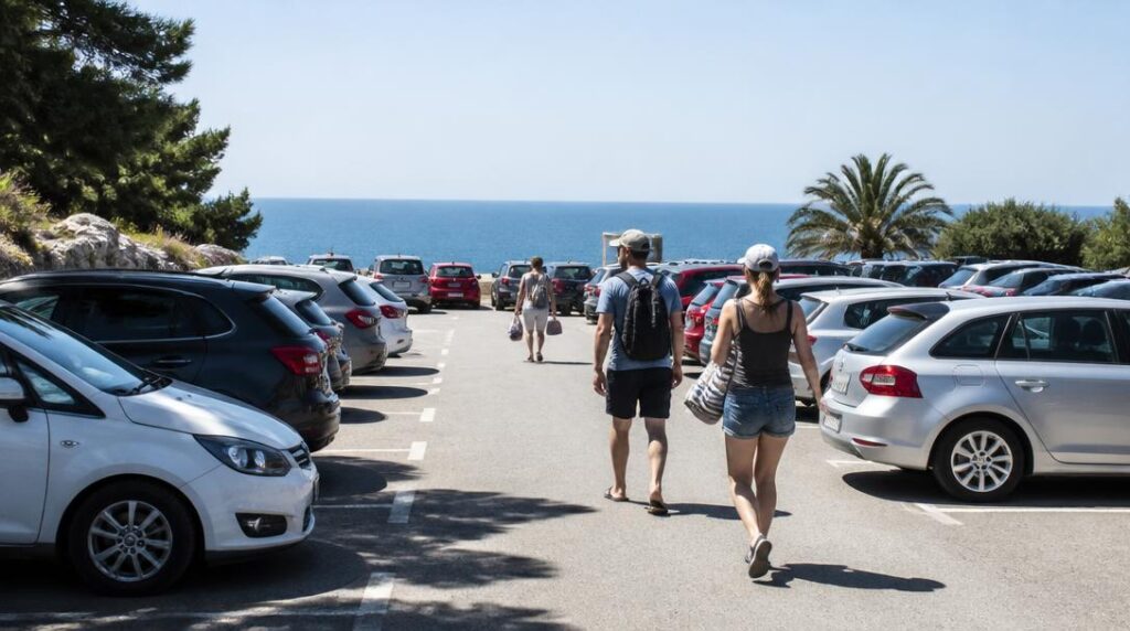 Voitures garées près d'une plage en été