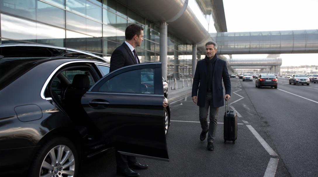 Chauffeur attendant son client au parking pro ADP
