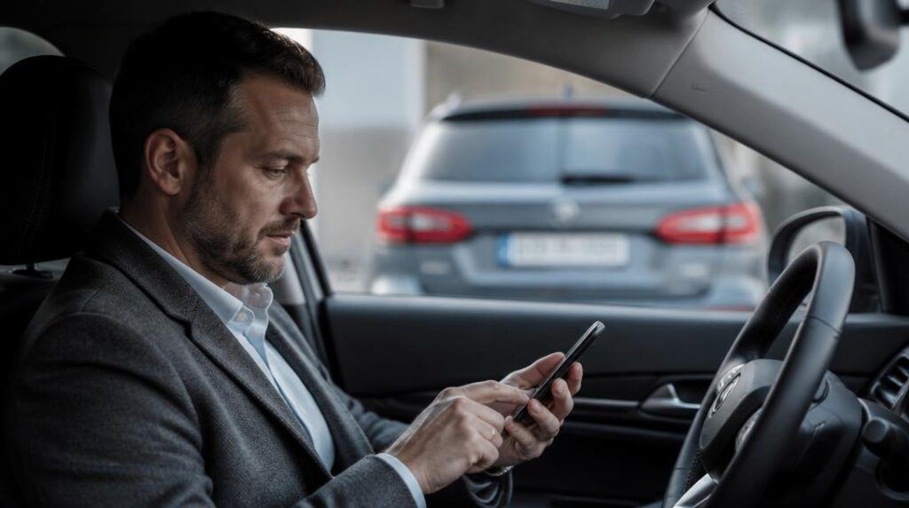 Plaque enregistrée et compte client sur smartphone