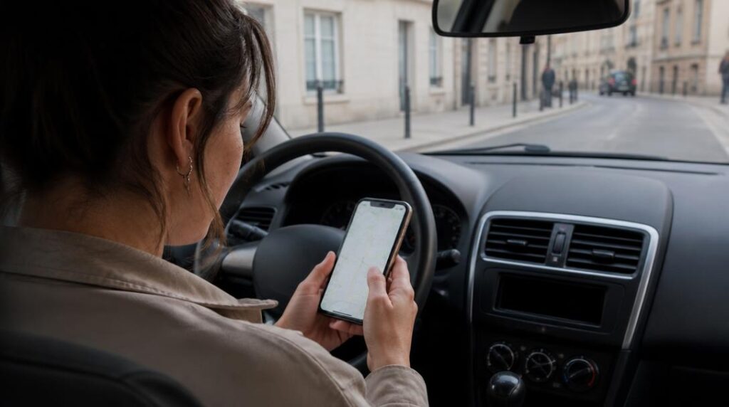 Conducteur préparant son itinéraire de stationnement en ville